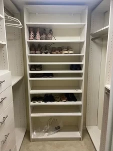 Reimagined closet – organized shoe shelving system