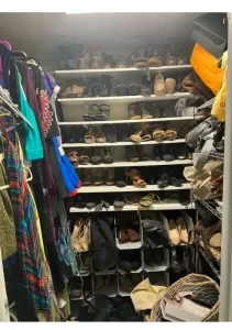 Closet before – cluttered clothes and shoes