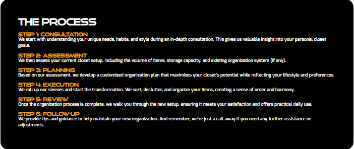 The Process – six steps from consultation to follow-up for closet organization